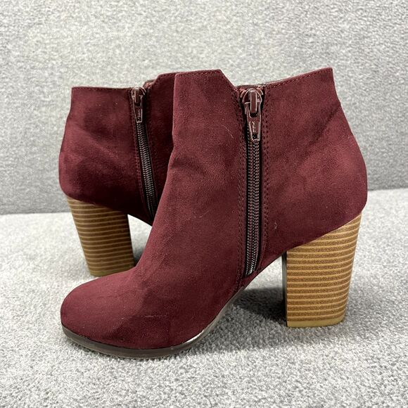 Apt 9 Boots Womens 5.5 Med Burgundy Red Wine Maroon Booties Block Heels - Picture 9 of 14